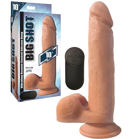 Big Shot 10 Inch Vibrating Rechargeable Silicone Dildo With Balls