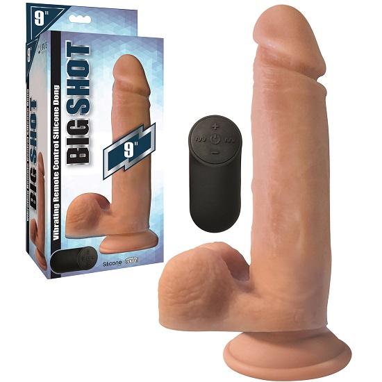 Big Shot 9 Inch Vibrating Rechargeable Silicone Dildo With Balls