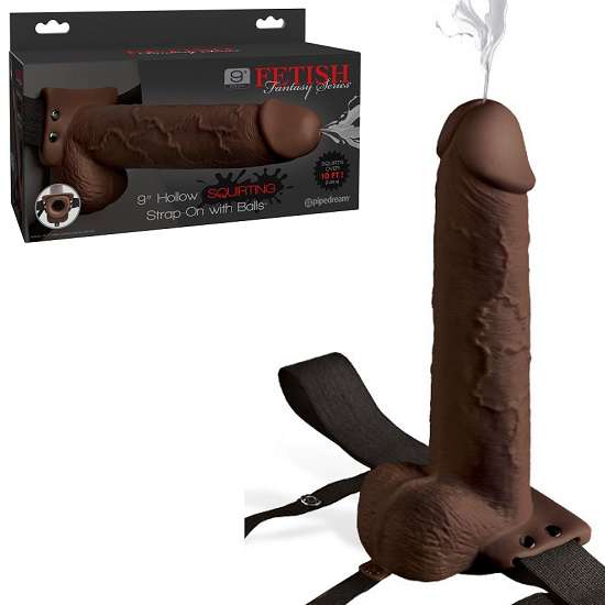 Fetish Fantasy 9 inch Hollow Squirting Strap-On with Balls