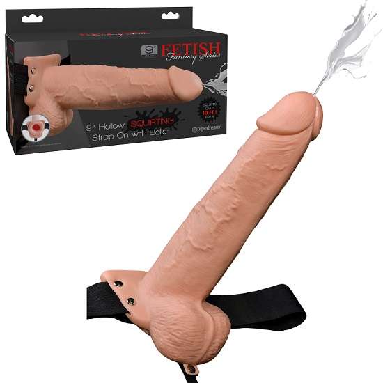 Fetish Fantasy 9 inch Hollow Squirting Strap-On with Balls