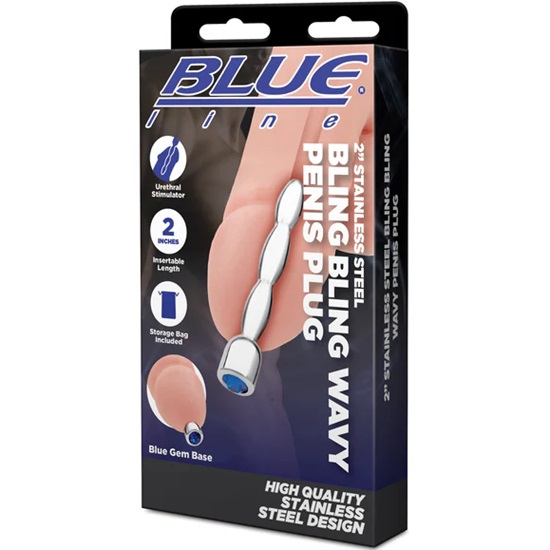 Blue Line 2 Stainless Steel Bling Bling Wavy Penis Plug
