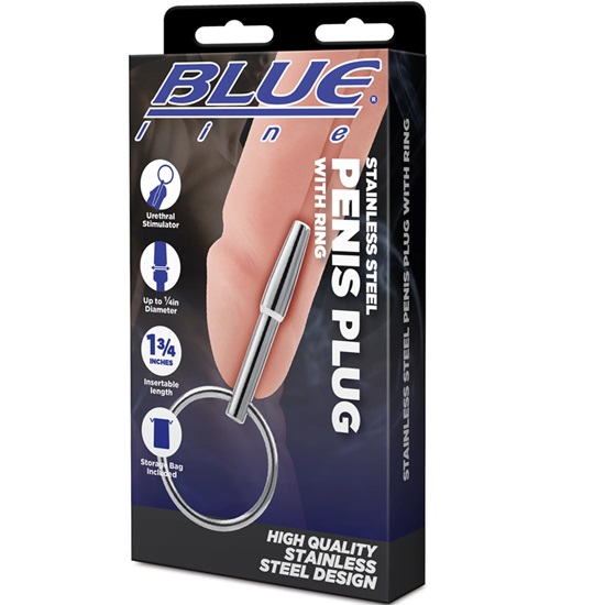 Blue Line Stainless Steel Penis Plug with Ring