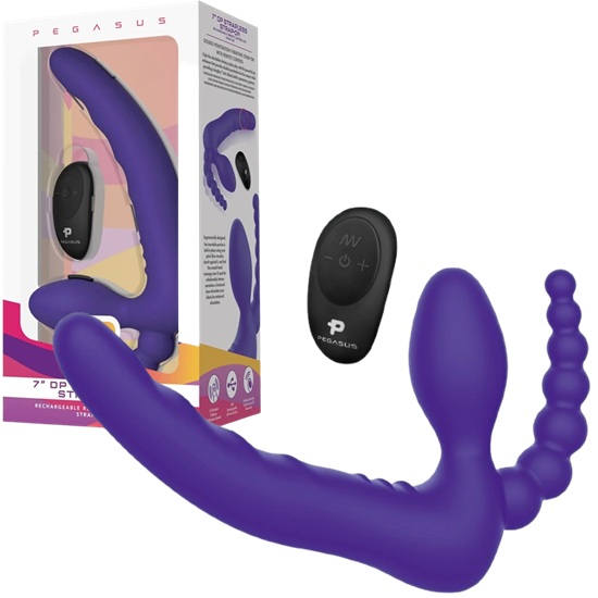 Pegasus 7” Remote Control Strapless DP Silicone Strap On